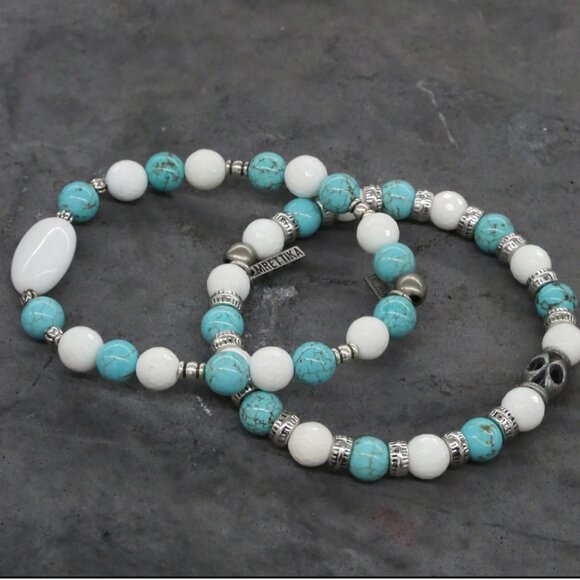 ettika Other - Mr Ettika - Turquoise and Howlite Beaded Elastic Bracelet Set